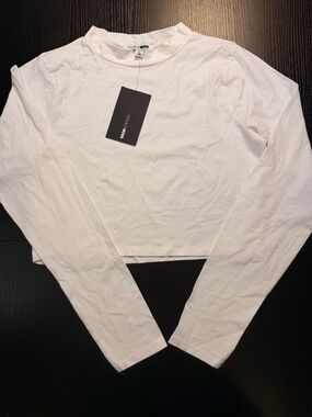 Fashion Nova White Mock Neck Long Sleeve Crop Top